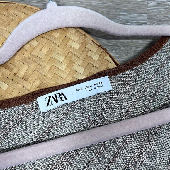 Zara brown & blue striped button cropped cardigan women’s size‎ M - Picture 5 of 5